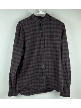 J. Lindeberg Men’s Maroon Gray Plaid Light Flannel Long Sleeve Shirt Size M